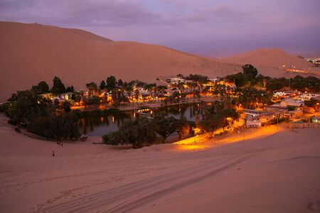 Oasis of  Huacachina at night in Ica region, Peru.のeditorial素材