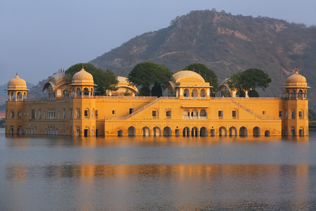 Jal Mahal and Man Sagar Lake in Jaipur, Rajasthan, India. Jal Mahal was built in the Rajput and Mughal styles.のeditorial素材