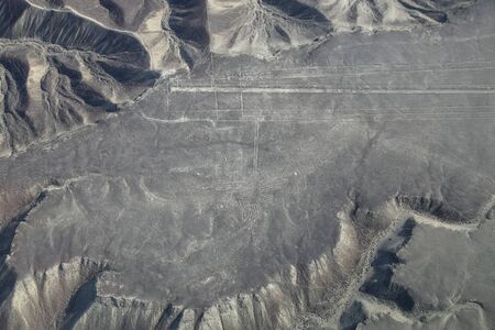 Aerial view of Nazca Lines - Hummingbird geoglyph, Peru. The Lines were designated as a UNESCO World Heritage Site in 1994.の写真素材