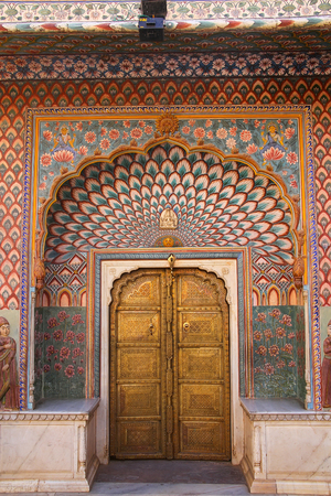 Lotus Gate in Pitam Niwas Chowk, Jaipur City Palace, Rajasthan, India. Palace was the seat of the Maharaja of Jaipur, the head of the Kachwaha Rajput clan.のeditorial素材