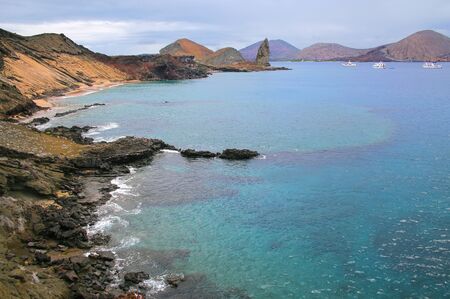 Coastline of Bartolome island in Galapagos National Park, Ecuador. This island offers some of the most beautiful landscapes in the archipelago.の写真素材