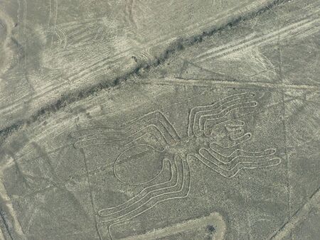 Aerial view of Nazca Lines - Spider geoglyph, Peru.の写真素材