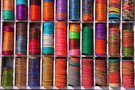 Display of colorful bangels at the street market in Jaipur, Rajasthan, India.