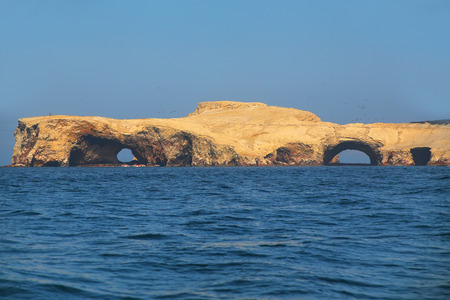 Rock formations in Ballestas Islands Reserve in Peru. Ballestas islands are an important sanctuary for marine faunaの写真素材