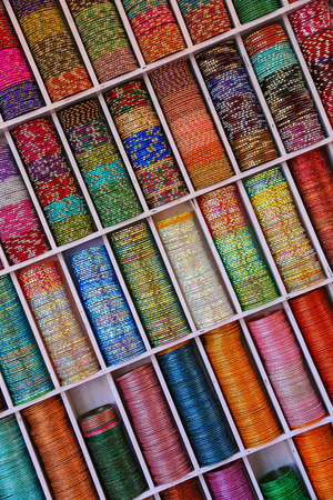 Display of colorful bangels at the street market in Jaipur, Rajasthan, India.