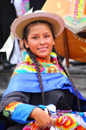 Young local woman performing suring Festival of the Virgin de la Candelaria in Lima, Peru. The core of the festival is dancing and music performed by different dance schools.のeditorial素材