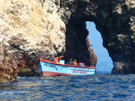 Local men fishing in Ballestas Islands Reserve in Peru. Ballestas islands are an important sanctuary for marine faunaのeditorial素材