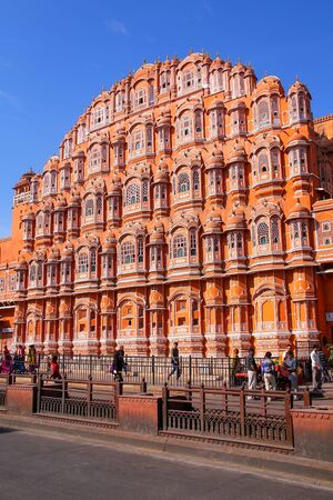 Hawa Mahal - Palace of the Winds in Jaipur, Rajasthan, India. It was designed by Lal Chand Ustad in the form of the crown of Krishna, the Hindu god.のeditorial素材