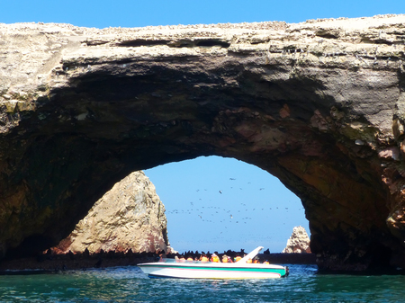 Tourists watching wildlife in Ballestas Islands Reserve in Peru. Ballestas islands are an important sanctuary for marine faunaのeditorial素材