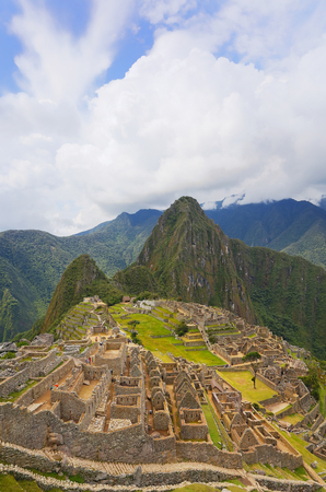 Inca citadel Machu Picchu in Peru. In 2007 Machu Picchu was voted one of the New Seven Wonders of the World.の写真素材