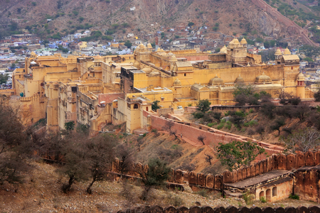View of Amber Fort from Jaigarh Fort in Rajasthan, India.  Amber Fort is the main tourist attraction in the Jaipur area.のeditorial素材