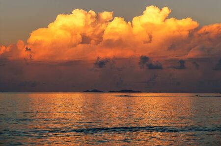 Sunset over Somosomo Strait seen from Taveuni Island, Fiji. Taveuni is the third largest island in Fiji.の写真素材