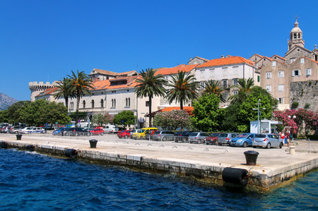 Pier of Korcula old town, Croatia. Korcula is a historic fortified town on the protected east coast of the island of Korculaのeditorial素材