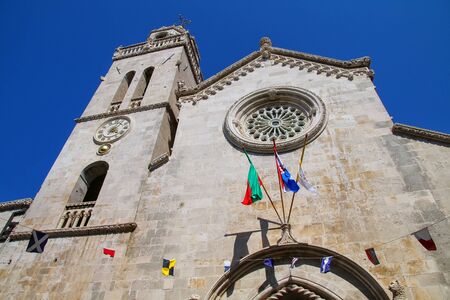 Cathedral of Saint Mark in Korcula old town, Croatia. Korcula is a historic fortified town on the protected east coast of the island of Korculaの写真素材