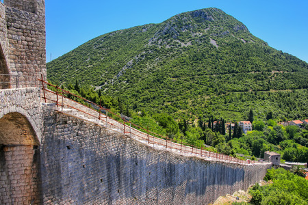 Defensive wall of Ston town, Peljesac Peninsula, Croatia. Ston was a major fort of the Ragusan Republicの写真素材
