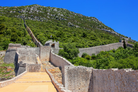 Defensive walls of Ston town, Peljesac Peninsula, Croatia. Ston was a major fort of the Ragusan Republicの写真素材