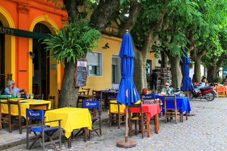 Street cafe in Colonia del Sacramento, Uruguay. It is one of the oldest towns in Uruguayのeditorial素材