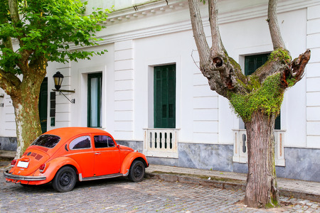 Old car parked in historic quarter of Colonia del Sacramento, Uruguay. It is one of the oldest towns in Uruguayのeditorial素材