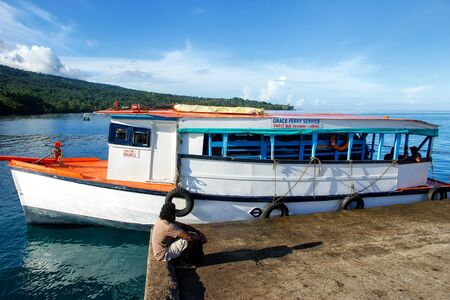 Small passenger boat docked at Korean Wharf on Taveuni Island, Fiji. Taveuni is the third largest island in Fiji.のeditorial素材