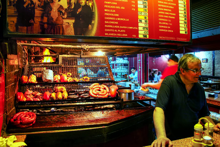 Cafe selling meats in Port Market, Montevideo, Uruguay. It is the most popular place for parillas (barbeque) in the city.のeditorial素材
