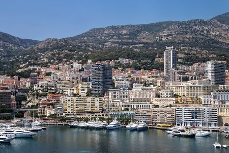 View of La Condamine ward and Port Hercules in Monaco.の写真素材