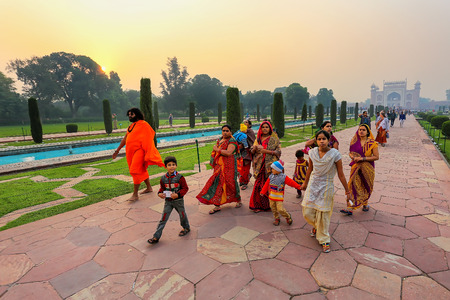 People walking on a path to Taj Mahal in Agra, Uttar Pradesh, India. Taj Mahal was designated as a UNESCO World Heritage Site in 1983.のeditorial素材
