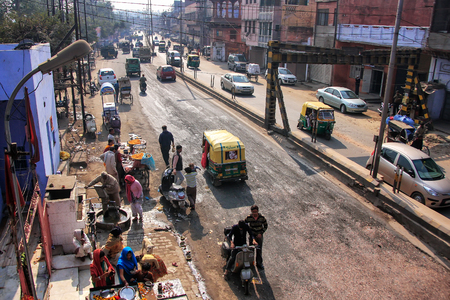 View of a street in Agra, Uttar Pradesh, India. Agra is one of the most populous cities in Uttar Pradeshのeditorial素材