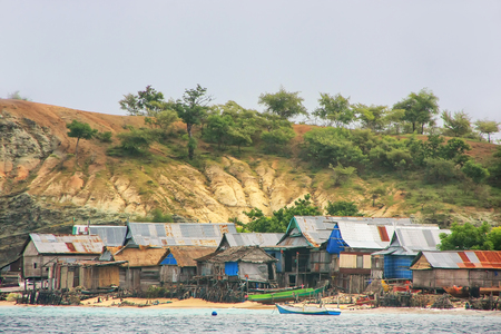 Typical village on small island in Komodo National Park, Nusa Tenggara, Indonesia. Komodo National Park is home to about 3500 people.の写真素材