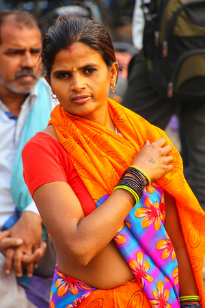 Local woman walking at Kinari Bazaar in Agra, Uttar Pradesh, India. Agra is one of the most populous cities in Uttar Pradeshのeditorial素材