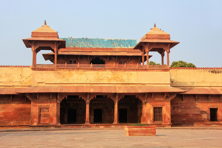 Inner courtyard of Jodh Bai Palace in Fatehpur Sikri, Uttar Pradesh, India. Fatehpur Sikri is one of the best preserved examples of Mughal architecture in India.のeditorial素材