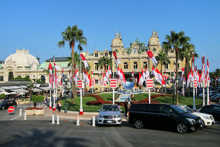 View of Monte Carlo Casino with garden in Monaco. Monte Carlo Casino is a gambling and entertainment complex.のeditorial素材