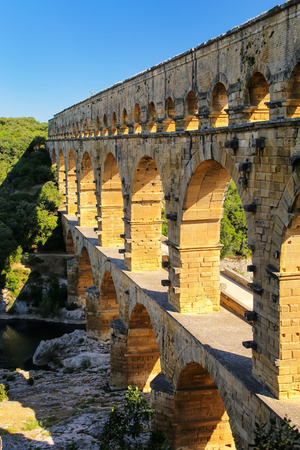 Aqueduct Pont du Gard in southern France. It is the highest of all elevated Roman aqueducts.の写真素材