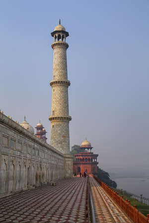 View of Taj Mahal complex facing Yamuna River, Agra, Uttar Pradesh, India. It was commissioned in...