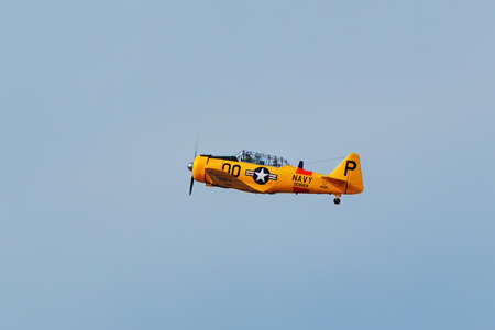 North American AT-6G plane flying at Centennial airport near Denver, Colorado. This airport is one...