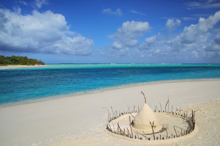 Sand castle on the shore of Ouvea lagoon, Loyalty Islands, New Caledonia. The lagoon was listed as Unesco World Heritage site in 2008.の写真素材