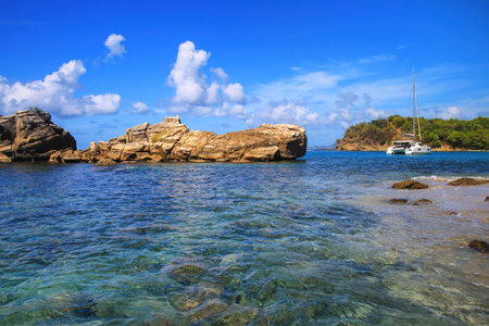 Anse La Roche Bay on Carriacou Island, Grenada. Carriacou is the largest island in the Grenadines.の写真素材