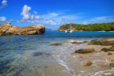 Anse La Roche Beach on Carriacou Island, Grenada. Carriacou is the largest island in the Grenadines.の写真素材