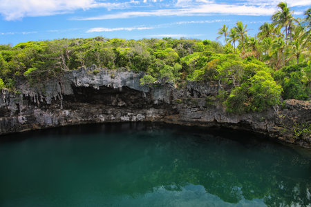Turtles Hole in the north of Ouvea Island, Loyalty Islands, New Caledonia. This hole is connected undeground to the sea.の写真素材