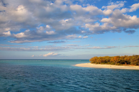 Channel between Ouvea and Mouli Islands flowing into Ouvea Lagoon, Loyalty Islands, New Caledonia. The lagoon was listed as Unesco World Heritage site in 2008.の写真素材