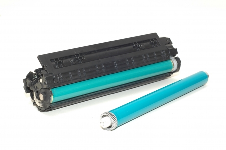 Cartridge for laser printer on white background  The new toner and the used one の写真素材