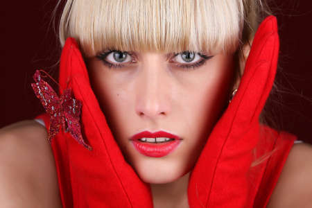 portrait of woman in redの写真素材