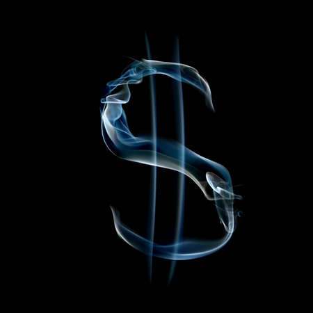 sign of dollar from a smoky alphabet isolated on black backgroundの写真素材