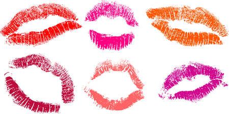 vector set of Red lipstick marks のイラスト素材