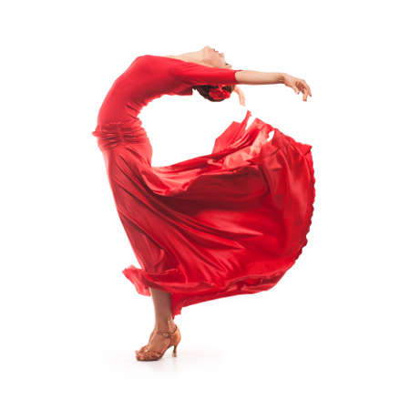 woman dancer wearing red dressの写真素材