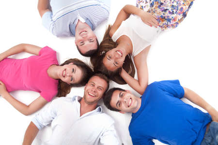 Young people lying down aroundの写真素材