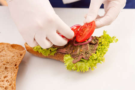 Chef making sandwichesの写真素材