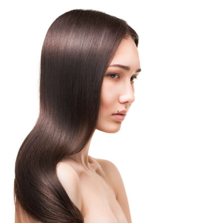 Beautiful woman with long straight hairの写真素材