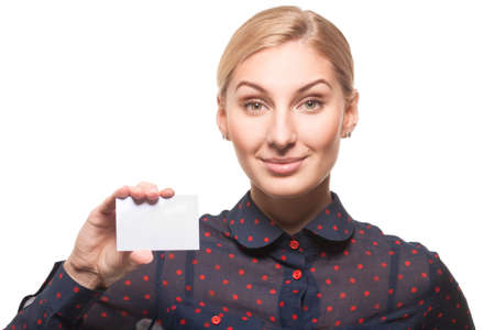 business woman with a blank business cardの写真素材