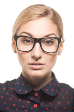 Portrait of a woman wearing glassesの写真素材