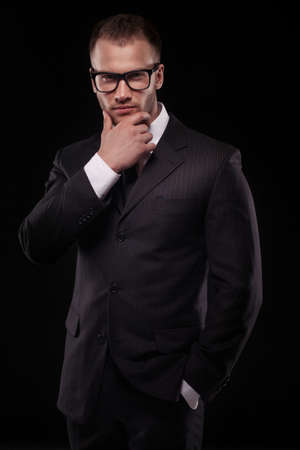 businessmanman in black suit and glassesの写真素材